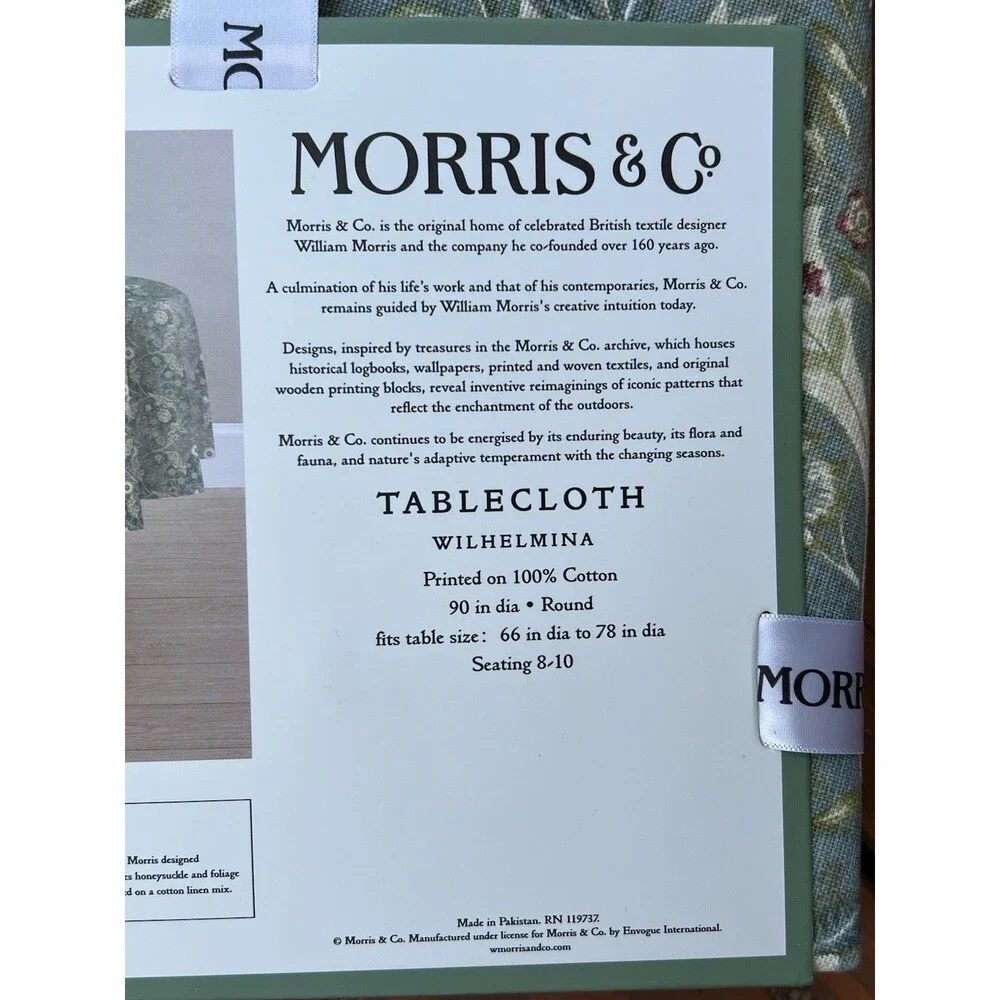 MORRIS & Co Wilhelmina 100% Cotton Tablecloth 90” ROUND Green Floral New